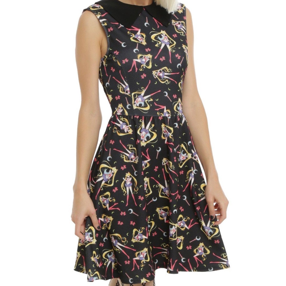 Sailor Moon Bow & Moon Stick Print Dress